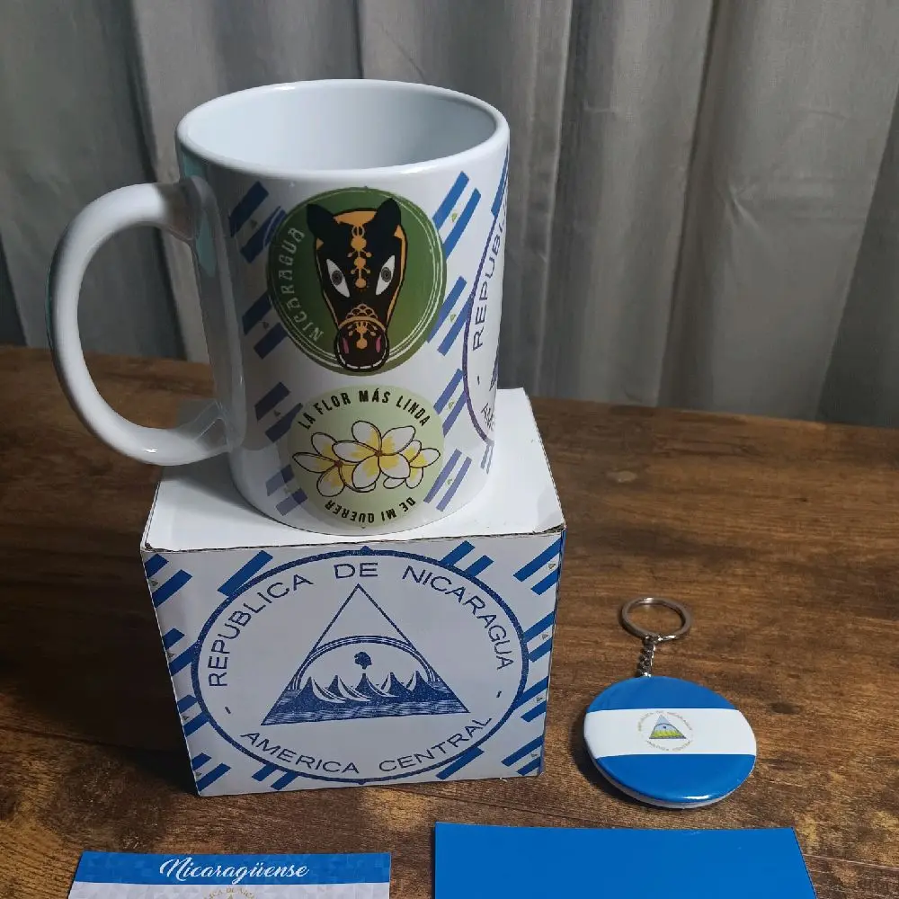 Nicaragua 505 Taza de 11 oz con diseño del Escudo de Nicaragua, El Güegüense, La Flor Sacuanjoche, El Guardabarranco y El Zanate