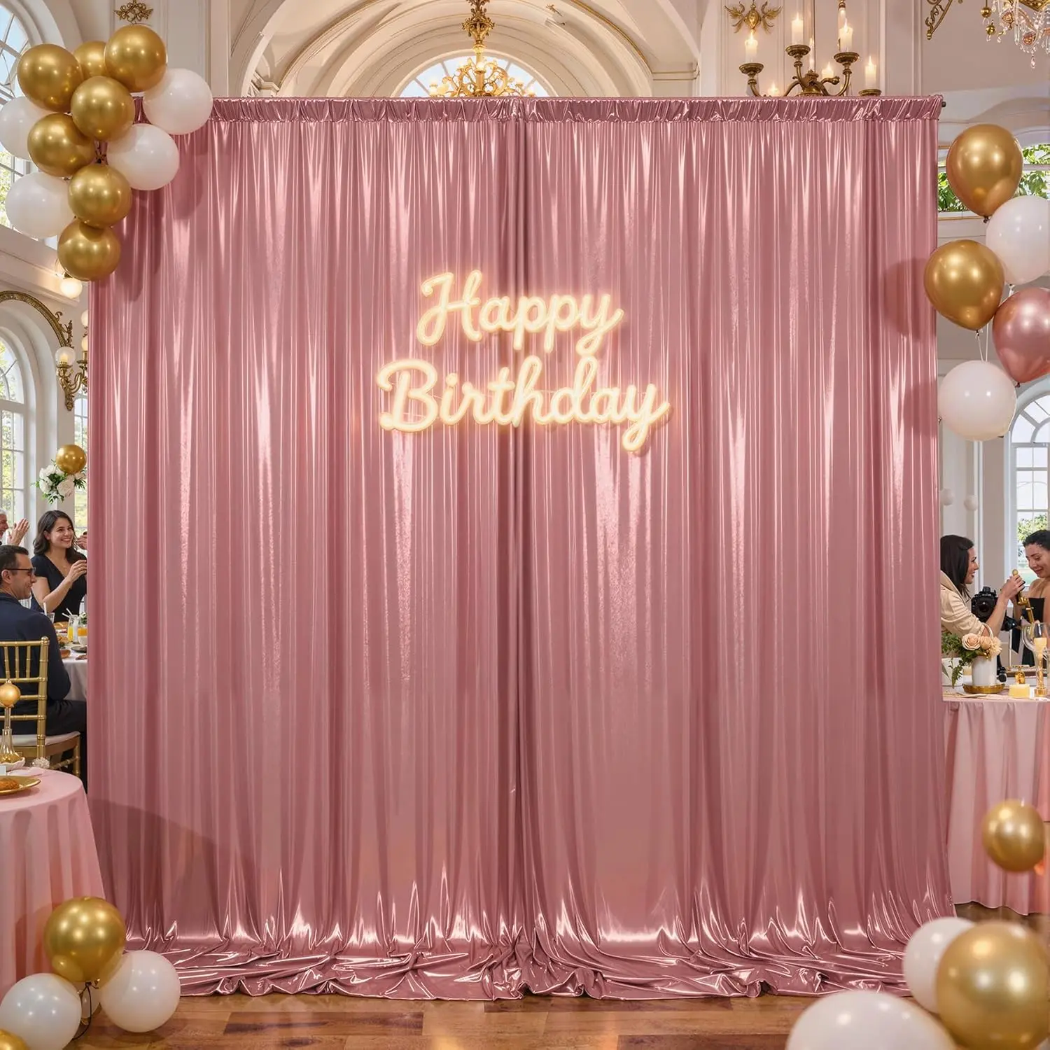 10x10ft Rose Gold Glitter Sequin Photo Backdrop Curtain, Wrinkle-Free Reflective Light Shimmer Polyester Drapes for Wedding, Party Banners & Photoshoot Background