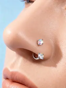 18g Horseshoe Nose Ring Double Stud Gem, Stainless Steel U Shape Half Earring, Tragus Earring Hoops, Nose Piercing Kit