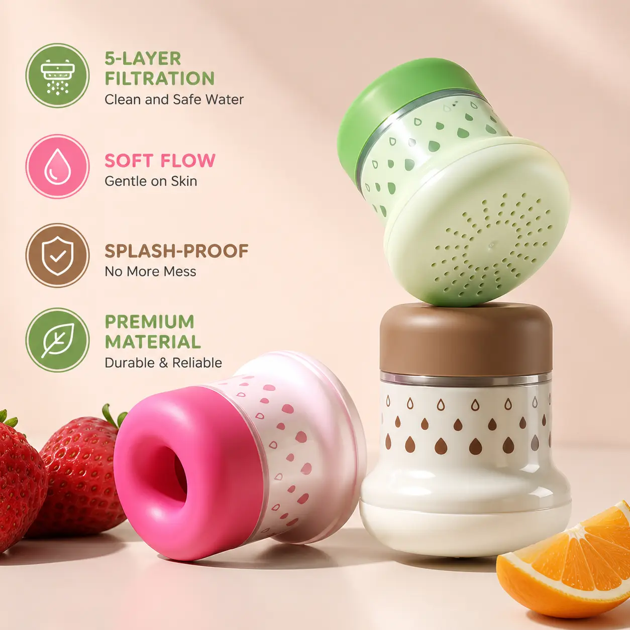 1 Count, 5-Layer Faucet Water Filter, Splash-Proof Slow Water Flow Purifier for Household Kitchen Sink Water Filtration
