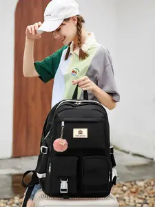 Women's Fashionable Solid Color Backpack, Casual Large Capacity Travel Backpack with Charm Decor, Waterproof Backpack for Teenager Girls Women Students