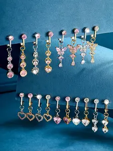 Fashionable Glamourous Fake Belly Ring, Butterfly & Heart Design Fake Belly Ring, Body Jewelry for Women & Girls, Trendy All-match & Exquisite Jewelry for Birthday Gift