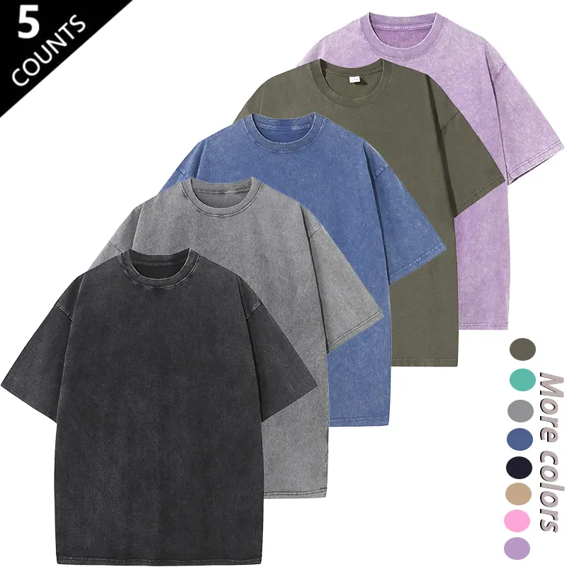 Five-pack Oversize Cotton Vintage Washed Distressed Short-sleeve T-shirts in American Laid-back Casual Style Crew Neck Design Unisex Couples' Matching Top Menswear - Jeans, Outfits