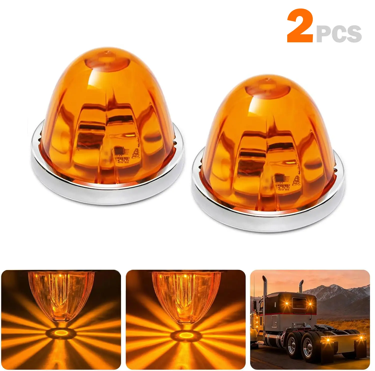 Strobe & Constant Multi-Function LED Side Marker，12V/24V LED Watermelon Ambient Lights – 2PCS Amber Mini Truck Marker Lights for Pickup, Semi Truck, Trailer, RV, Decorative Clearance & Signal Lighting， Kenworth, Peterbilt Semi Trucks & Trailers