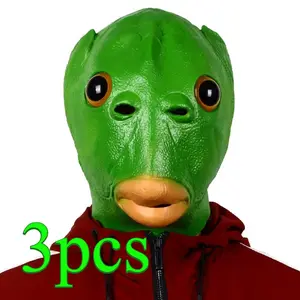 Green Fish Head Mask Halloween Funny Cosplay Costume Mask Unisex Adult Carnival Party Headdress Props 3pcs