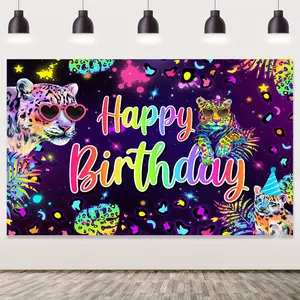 1Pcs Colorful Cheetah Happy Birthday Background, Birthday Party Decoration Background, Photography Booth Photography Props