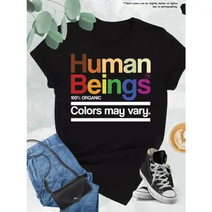 Men'S Human Beings Colors May Vary Graphic T-Shirt - Black Crewneck Tee with Rainbow Human Emblem - Equality, Human Rights Shirt - Casual Everyday Activist Apparel - Soft Everyday Top for Social Justice Advocacy, Bold Text Design, Durable Print Quality, C