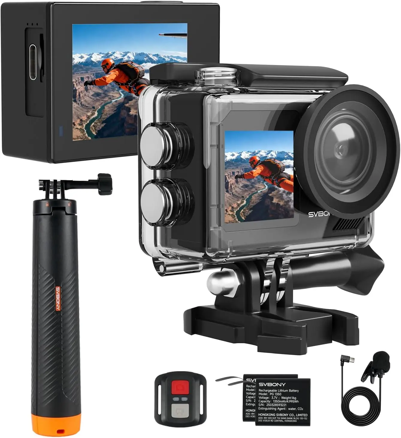 SVBONY SVGo2 4K30FPS Underwater Camera, EIS 2.0 Dual Touch-Screen Waterproof Camera Underwater, 50MP 5X Zoom, Remote Action Camera with Floating Selfie Stick, 2 Batteries for Snorkeling, Travel Vlog