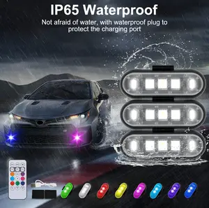 【6PCS Wireless LED Lights for Car with Remote Control - Underglow Kit】LED Strobe Lights 8Colors USB Charing lP65 Waterproot Anti-Collision Warning Light for Car Interior, Truck, Motorcycle, e bike