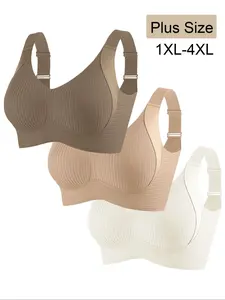 Women's Plus Size Wireless Bra, Adjustable Straps, Comfortable Soft Fabric, Medium Support, Seamless Design, Casual Wear, All Seasons