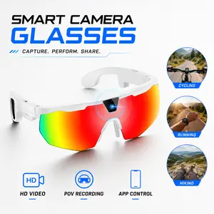 Smart Bluetooth Glasses with Camera, 1200p Video Recording Wearable Glasses, Multifunctional Wireless Audio Glasses with Headphone, Outdoor Sports Camera Sunglasses with Intelligent Voice Assistant, Anti-blue Light Protection Eyeglass