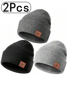 2Pcs-Plain Knit Beanie Hat for Fall & Winter, Cozy Beanie Casual Warmth for Men and Women, Perfect for Outdoor Activities and Cold Weather, Outdoor Hats