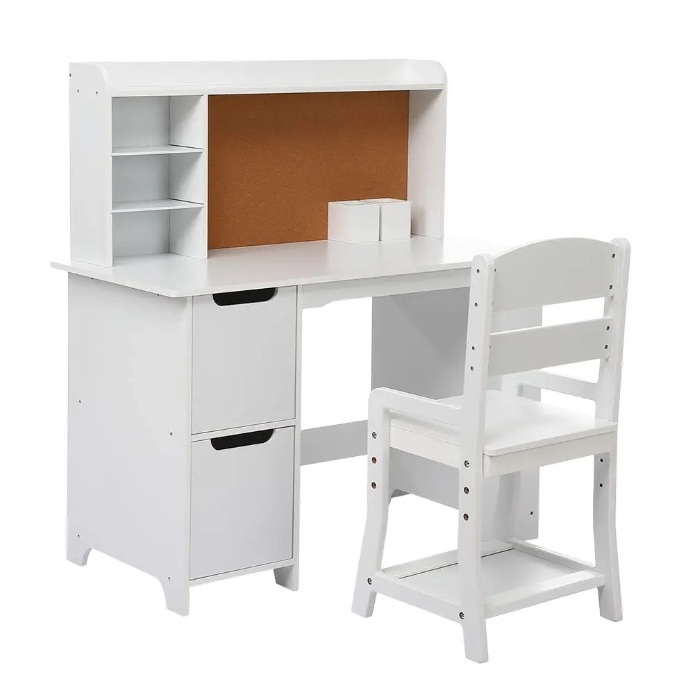 【GARVEE】Desk01 Set - White MDF Wood, Safe & Sturdy Design, Includes Chair, 2 Pen Holders, Large Storage Options, Ideal for Young Learners