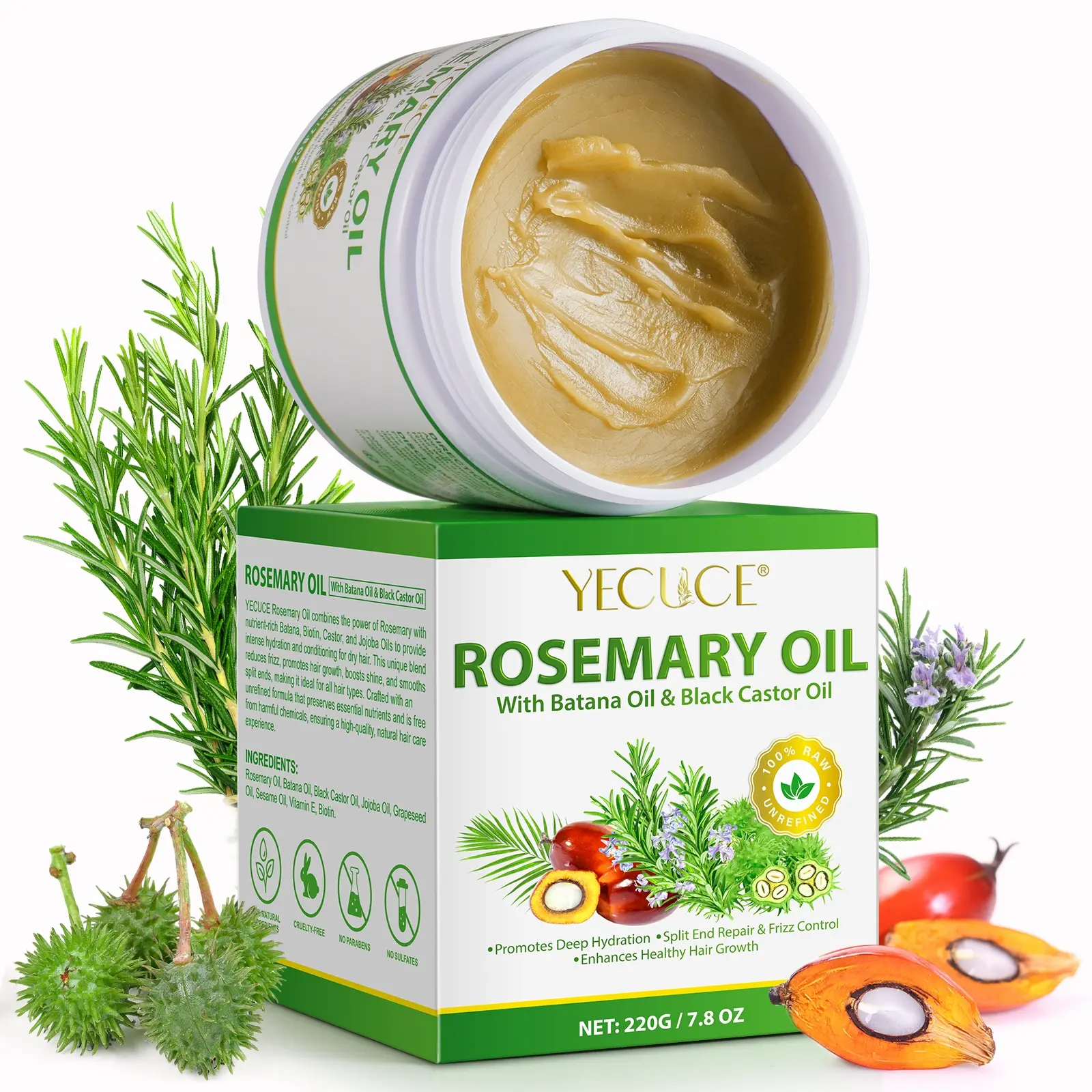 YECUCE Solid Rosemary & Black Ricinus & Bata Oil 220g 1 Box, made from ...