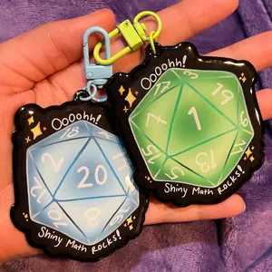 Shiny Math Rocks Dice Keychains | D20 Dungeons and Dragons Nat One, Nat 20 Roll, DnD Board Gamer Gift Acrylic Charms, Math Rocks Charm keyrings purse