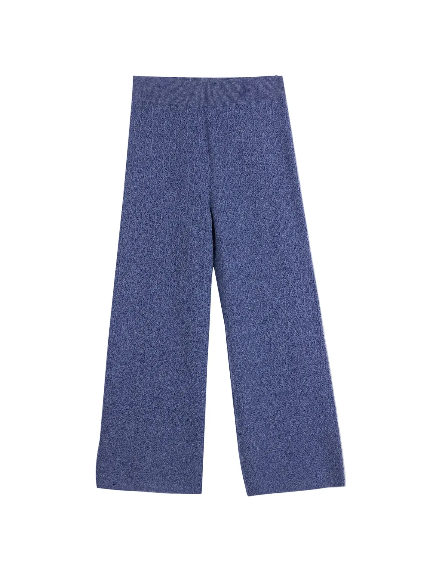 Women's Cashmere Wide-Leg Ajour Knit Pants, Trouser, Luxurious Look, High Waist