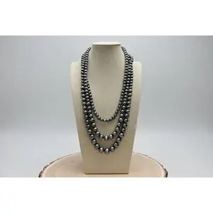 Three Long Strand Faux Sterling Pearl Layered Necklace Set - 35" + 3