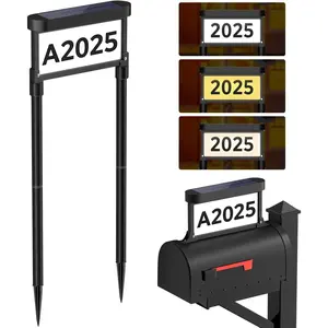 Solar Address Sign Light, Double-Sided LED Illuminated House Number Plaque with 3 Light Modes, Solar Powered, Waterproof Outdoor Address Sign for Mailbox or In-Ground Stake Installation