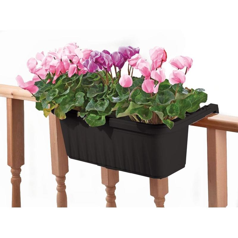24" Adjustable Railing Planter, UV Resistence, With Drainage Hole,For Any Sized Deck or Fence Railing, Black
