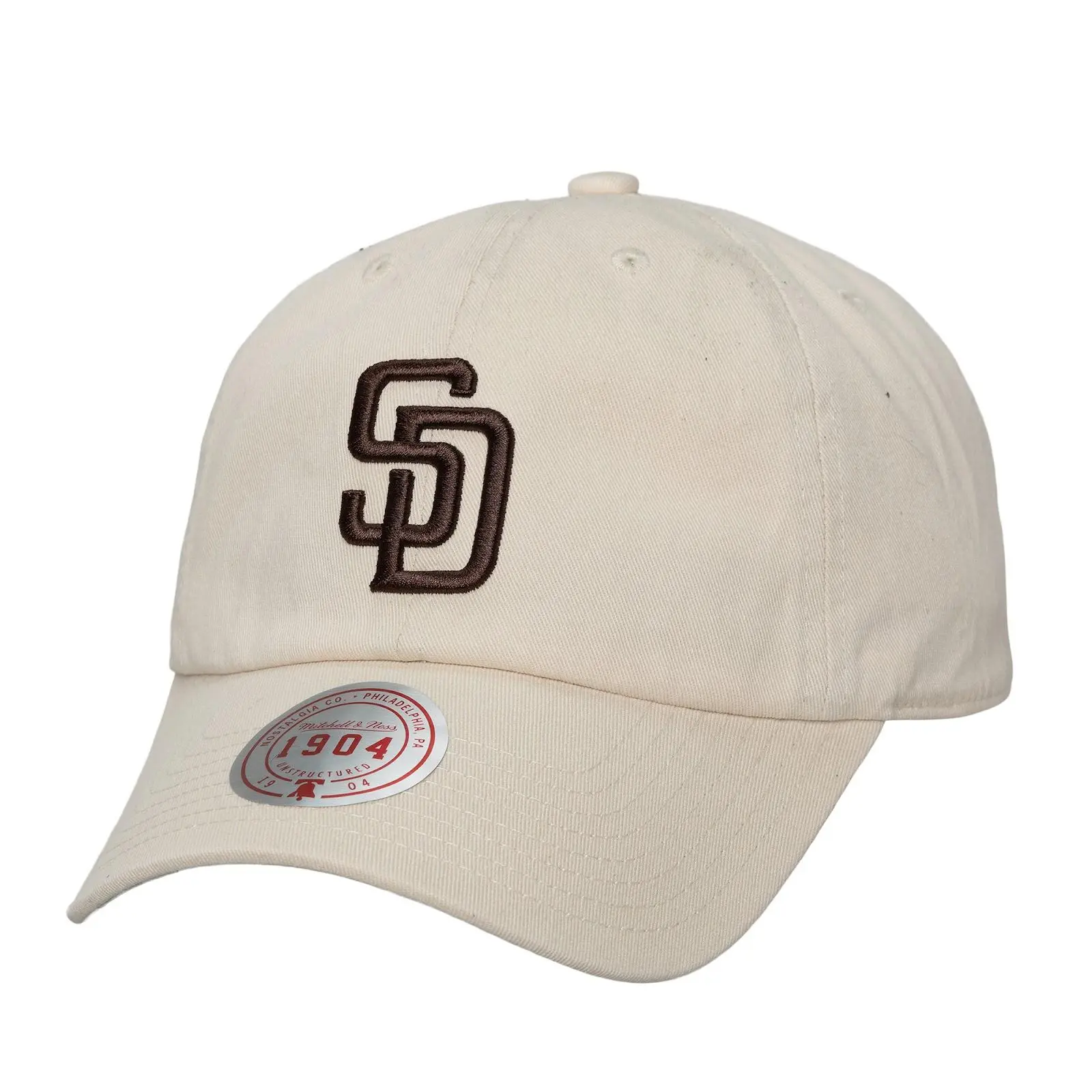 Mitchell & Ness San Diego Padres 100% Cotton Cream Off-Season Strapback Hat - MLB Vintage Throwback Unisex Casual Dad Cap, Adjustable Embroidered SD Graphic Cooperstown Retro Baseball Fan Gift