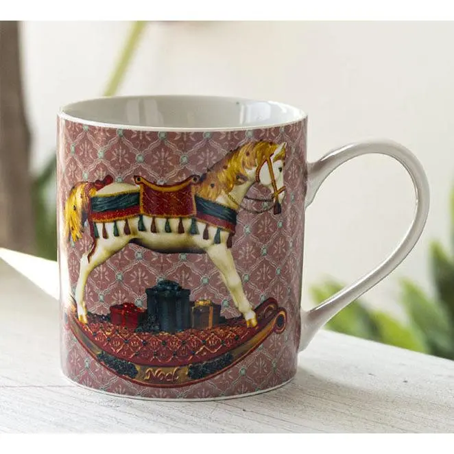 11oz Hand-Painted Ceramic Cup - Trail Of Painted Ponies Horse Motif First Noel Nativity Design, Kitchenware Drinkware for Christmas Gifting