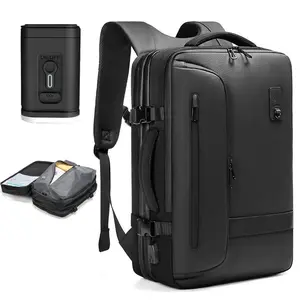 Vacpack Backpack, 19 Gallon Expandable Vacuum Backpack with Sealed Compression System for Travel, Airback Carry On (Black-With Air Pump)