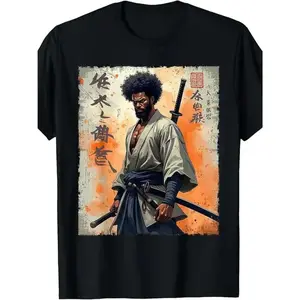 100% Made in USA, 180g Vintage African Samurai Afro American Bushido Warrior Katana T-Shirt, clean design, for women, travel outfit, all-day comfort, Juneteenth National Independence Day, Martin Luther King Jr. Day