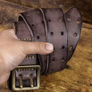 Retro Men'S Belt Pure Copper Buckle No Need to Punch Full Hole Cowboy Fashion Street Snap Belt Men Durable Strong Tide Brand