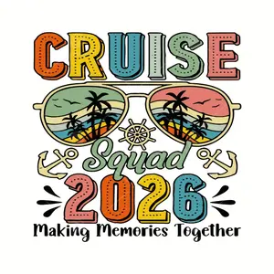 4 Piece 2026 Cruise Ship Theme Family Iron on Transfer Stickers No Sew DTF Heat Transfer Vinyl with Cruise Ship and Palm Tree Patterns Washer Safe for Clothing Backpack Hat Jacket Easy Vacation Outfit