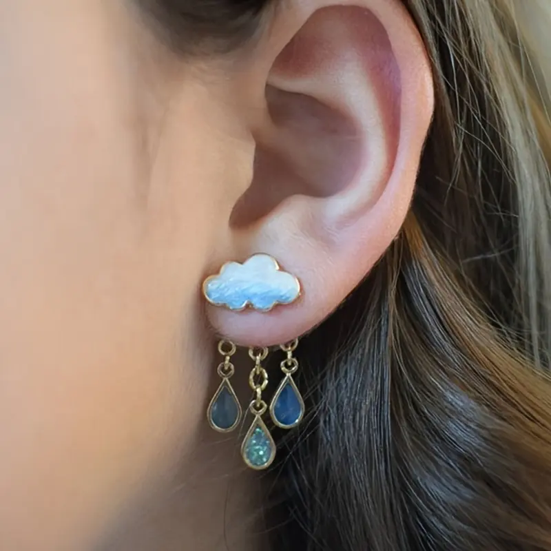 1 Pair Exquisite Cloud Glitter Raindrop Dangle Earrings, Earrings Dangling, Perfect for Parties & Casual Gatherings, Lovely Birthday Gift for Teens, Cute & Charming Jewelry