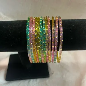 Vibrant Style Set: 12 Kashmiri raindrop Glass Bangles