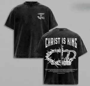 Christ is King T-Shirt Washed , God is Good Faith Over Fear Tee, Christian Based Clothing, Faith Based Apparel, Embroidered Crewneck Sweatshirt, Religious Cotton Fabric Bible Verse Church Outfit Gym Pump Cover NZD