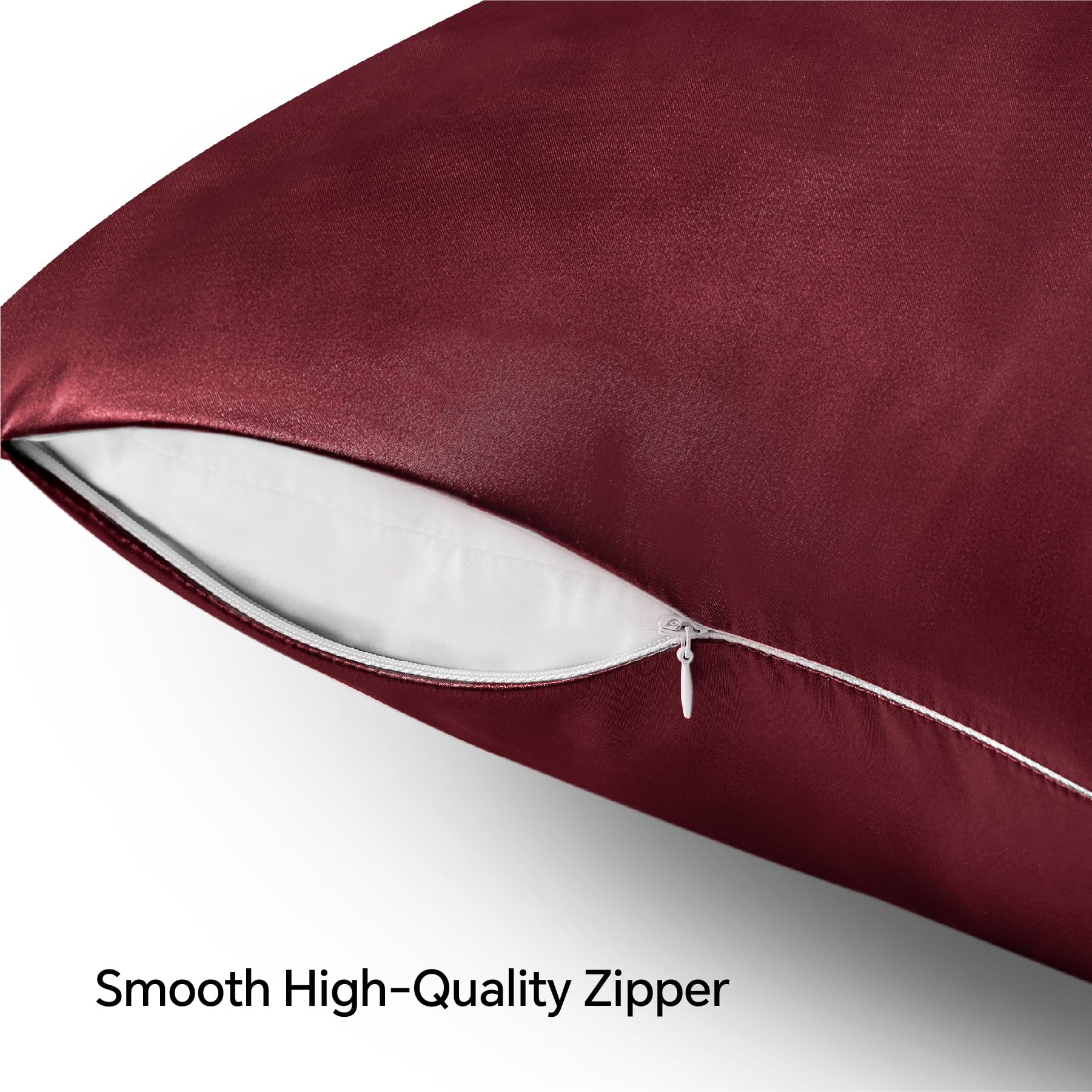Satin Pillowcase with Zipper, Burgundy Pillow Cases Queen Size Set of 2, Super Soft and Cooling Similar to Silk Pillow Cases, Gift for Women Men(20x30 Inches)