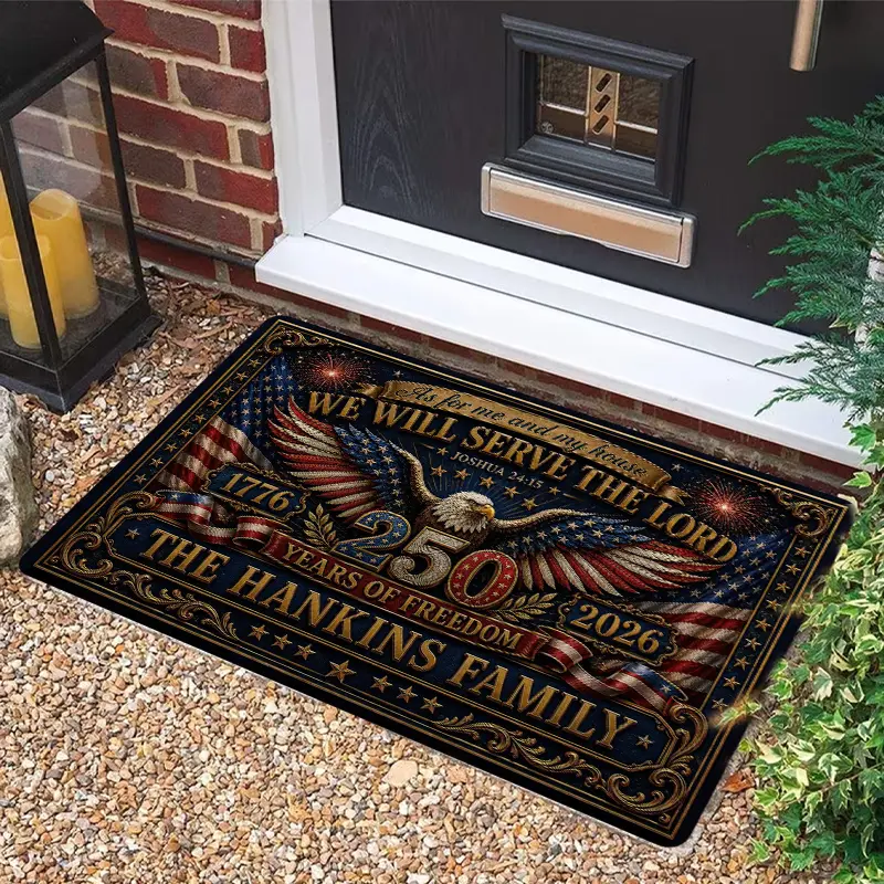 Personalized American 250th Anniversary US Pride Doormat - 1776-2026 Flag & Eagle Door Entrance Rug, Custom Family Name Bible Verse American Aesthetic Household Textile Carpet, American Aesthetic Doormats