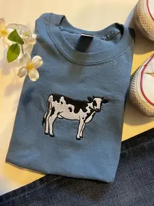 Cow Embroidered T-shirt, Farmer Shirt, Cottage Core Shirt. embroidered shirt