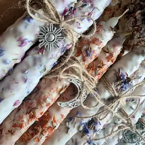 Hand-Dressed Intention Candle with Delicate Botanical Accents Natural Twine & Symbolic Charms for Rituals Manifestation Spellwork