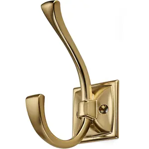 Vintage Wall Hooks, 5 Pack Brushed Gold Coat Robe Towel Hooks, Wall Mounted Hardware Hooks with Screws for Hanging Coats Keys Towels Bags Cups