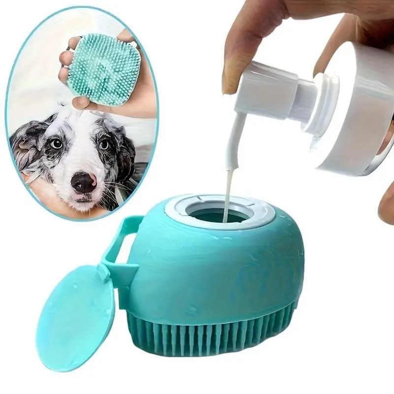 Pet Bath Brush with Storage Compartment, Silicone Massage Rubber Bath Brush for Dogs and Cats, Ideal for Grooming and Hygiene Cleaning, Grooming Supplies