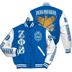 Zeta Phi Beta Varsity Jacket, Hand Sign White Sleeve Royal Blue Letterman, 1920 ZΦΒ Sorority Greek Apparel, Unique Finer Womanhood Member Gift