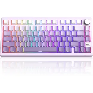 MageGee LIGHT75 Wireless Creamy Keyboard, Tri-Mode Bluetooth/2.4GHz/USB-C RGB Backlit, Gasket Hot Swappable Custom Gaming Keyboard for Win/Mac/PC, with Knob, Side Printed PBT Keycaps, Purple summerwins