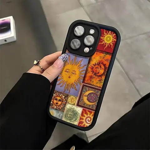 Sun & Moon Pattern Shockproof Ultra-Thin Protective Smartphone Case Casing Protector, Full Protection Soft Cover Cellphone Shockproof TPU Cover for iPhone 17/16/15/14/13/12/11/XS/XR/x/mini/plus/pro Max