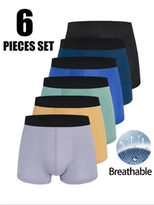 6-Pack Men's Boxer Shorts, Simple Solid Color, Premium All-Weather Versatility, Soft & Comfortable, Breathable & Sweat-Free, Wide Elastic Waistband for Comfort Without Tightness, Suitable for All Seasons, Breathable Boxer Briefs