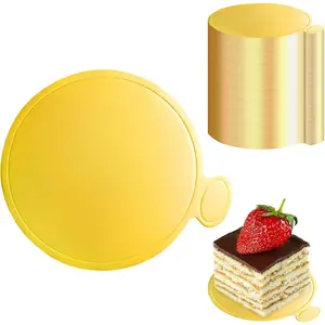 3.5 Inch 100pcs Golden Round Mini Cake Boards Mousse Cupcake Base Mini Paper Plates Circle Dessert Boards