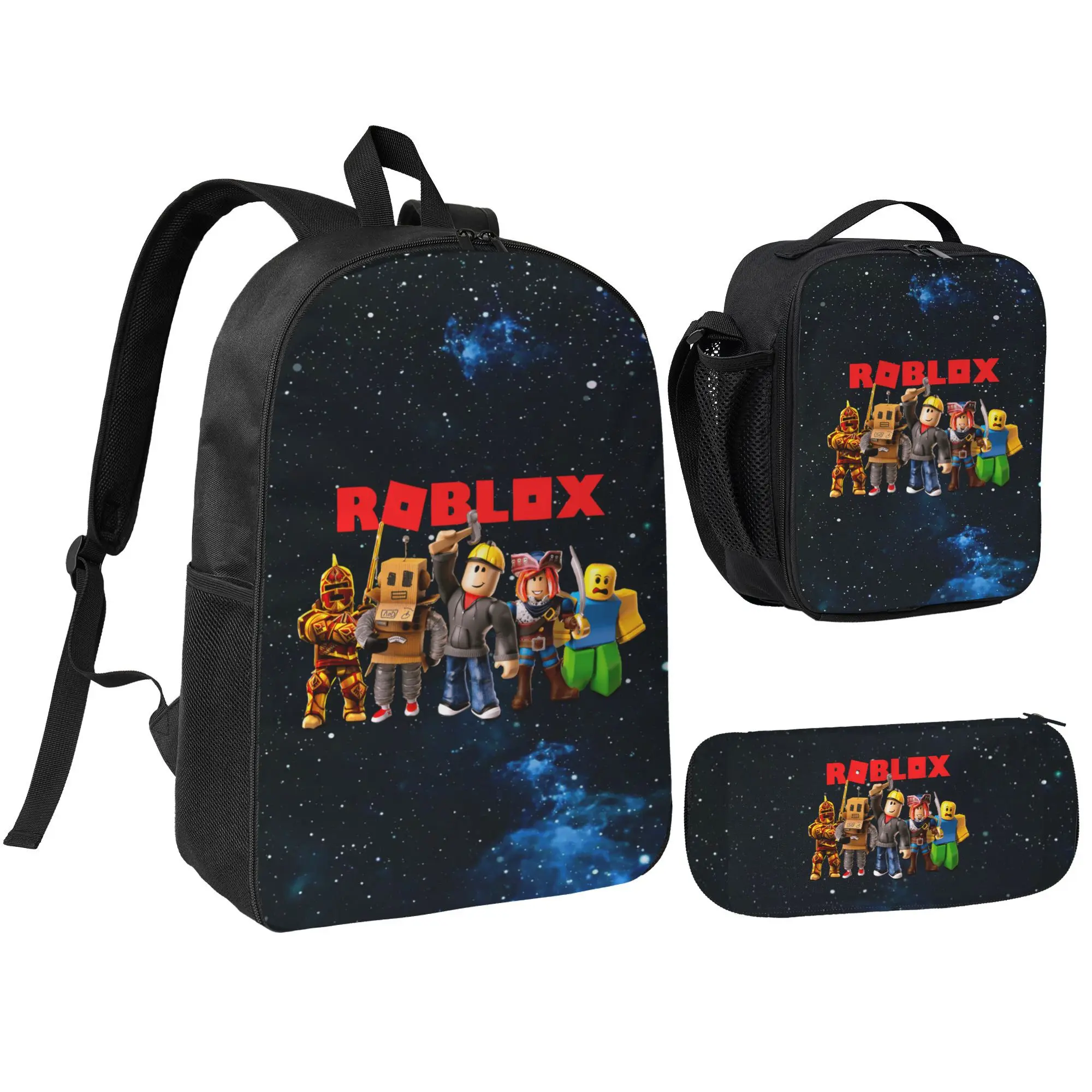 Roblox 3Pcs Backpack Galaxy School Bag with Lunch Bag Pencil Case Bookbag for Teens Back to School Gift