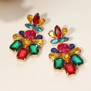 Stone Cluster Dangle Evening Earrings: Gold,Multi