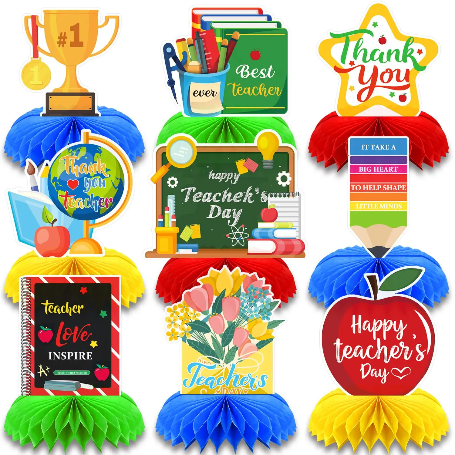 Teacher's Day Honeycomb Centerpieces Decorations, 9 Counts/set Thank You Teachers Table Decorations, Party Home Classroom Supplies, Ornaments