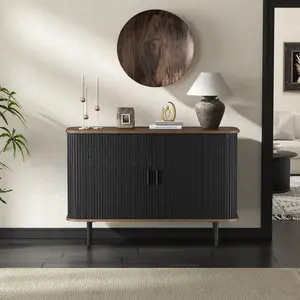 Buffet Sideboard Cabinet with Storage, Fluted Accent Storage Cabinet with Curvy Edge; Sliding Door, Freestanding Credenza, Console Table for Living Room, Kitchen, Hallway