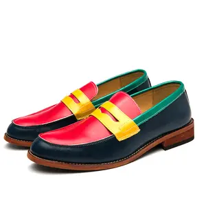 Men's Cuban-style Slip-on Shoes Casual Loafers PU Colorful Leather Elegant Lightweight Flat Business Gentleman Retro Leather Gifts for Men Footwear Boy