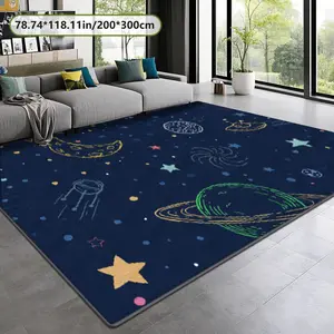 Velvet Soft Comfort Space Theme Printed Carpet, Home Decor Rug, Living Room Large Mat, Sofa Pad, Bedroom Bedside Blanket