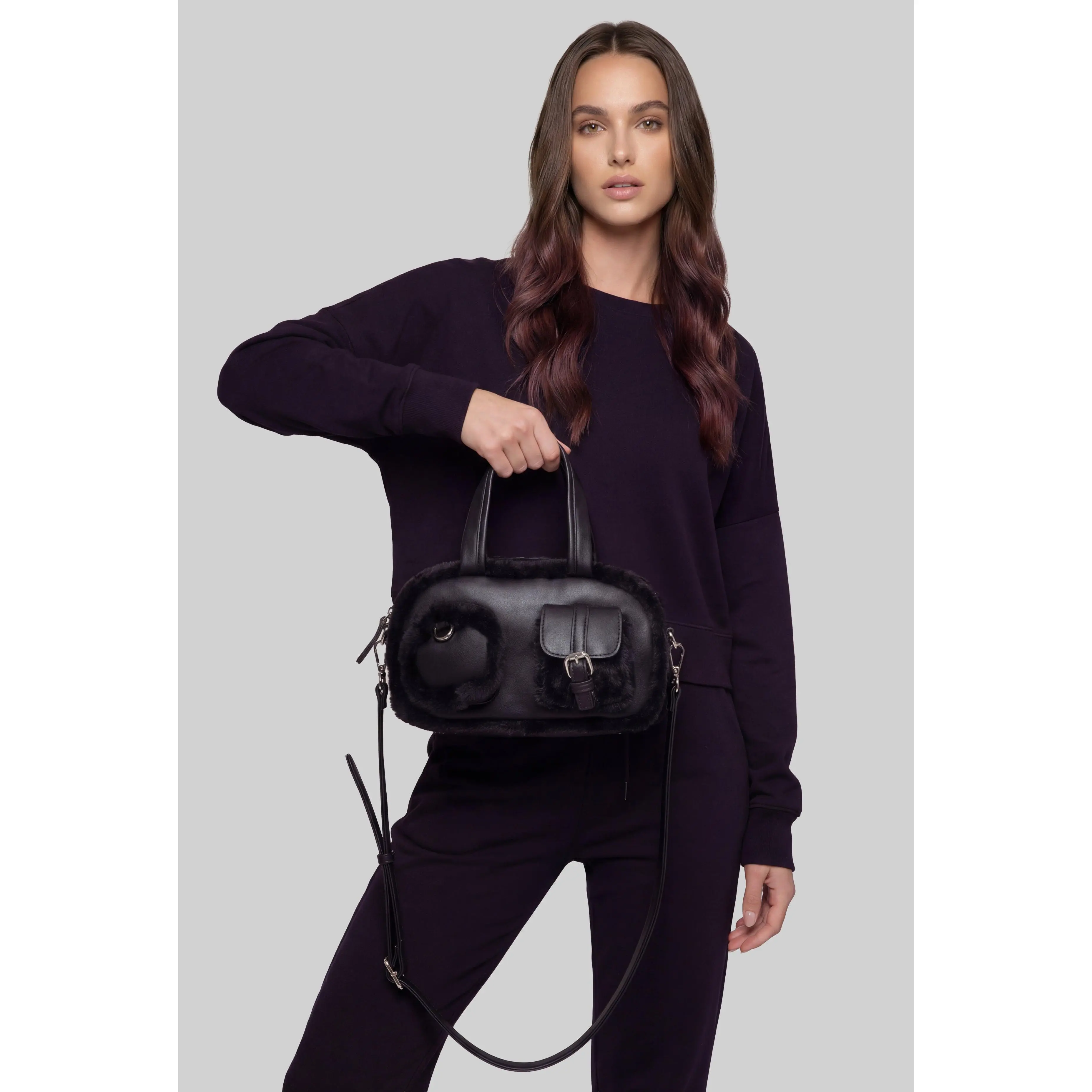 Fur Trim Convertible Crossbody Bag